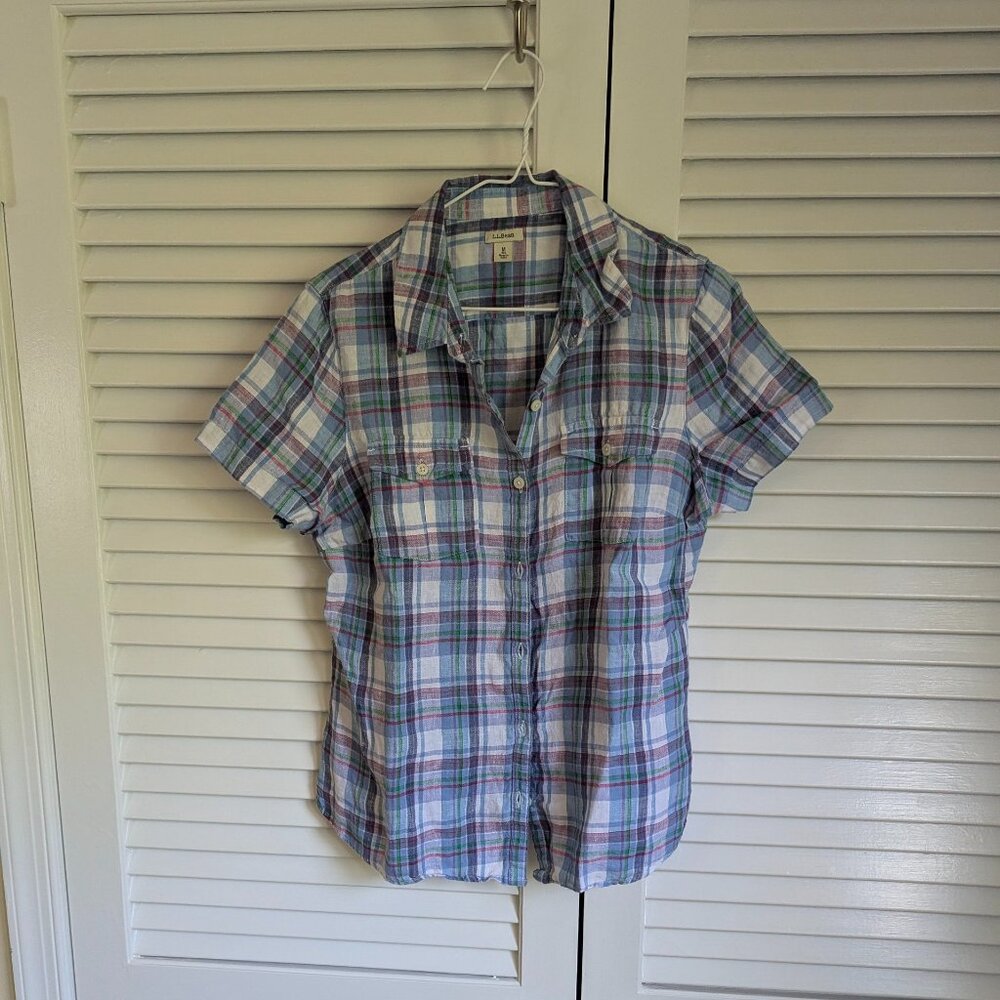 Blouse LL Bean Linen Checked Medium
